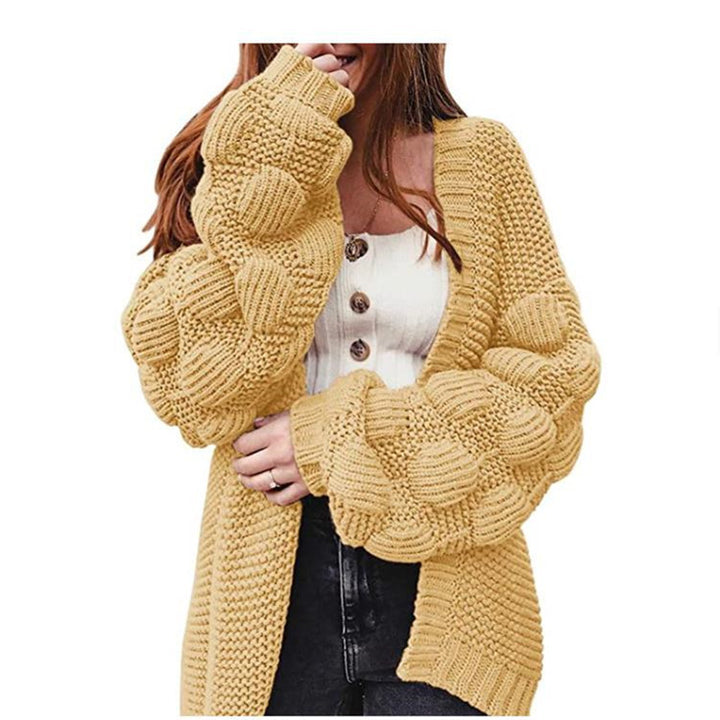 Damen Oversize Grobstrick-Cardigan mit Puffärmeln und offener Front Drune