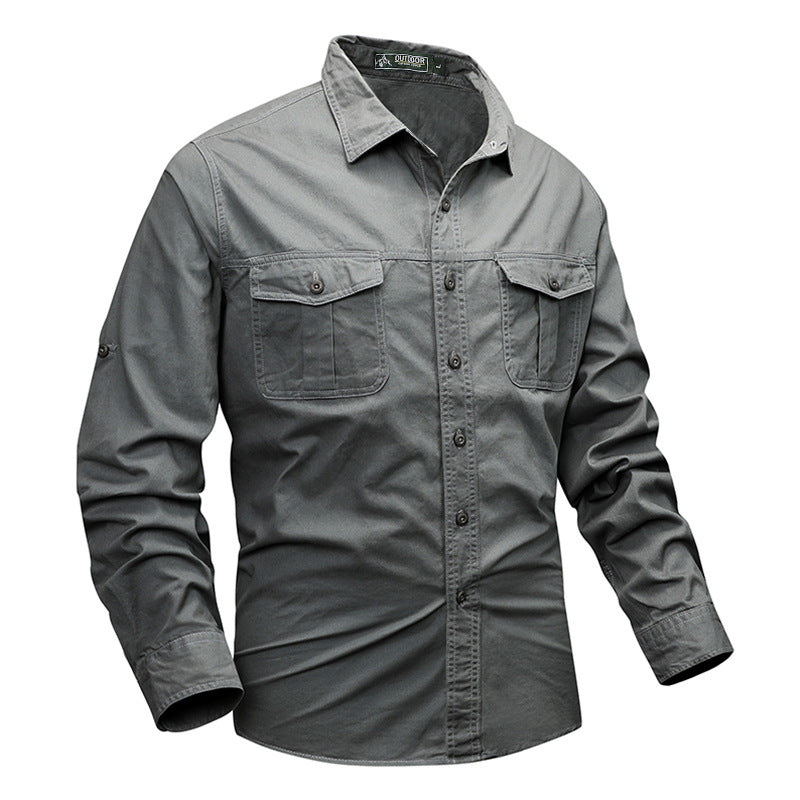 Men's long-sleeved cotton blend work shirt with kent collar and double breast pockets Mune Fashion