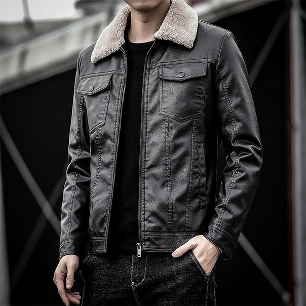 Men's pilot bomber jacket in leather look with teddy collar and utility details Mune Fashion