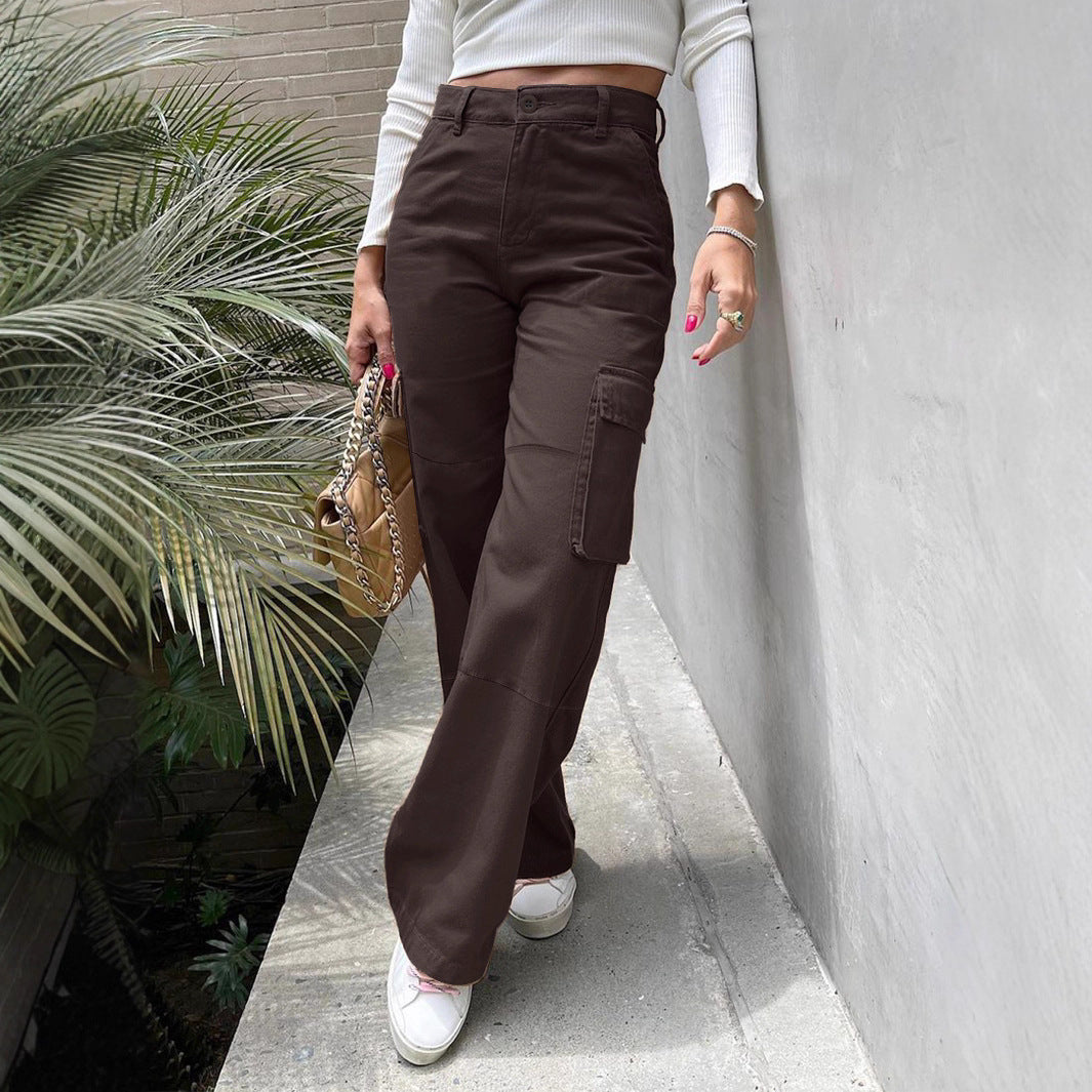 Women's High-Waist Utility Cargo Pants with Wide Leg and Knee Panels Mune Fashion