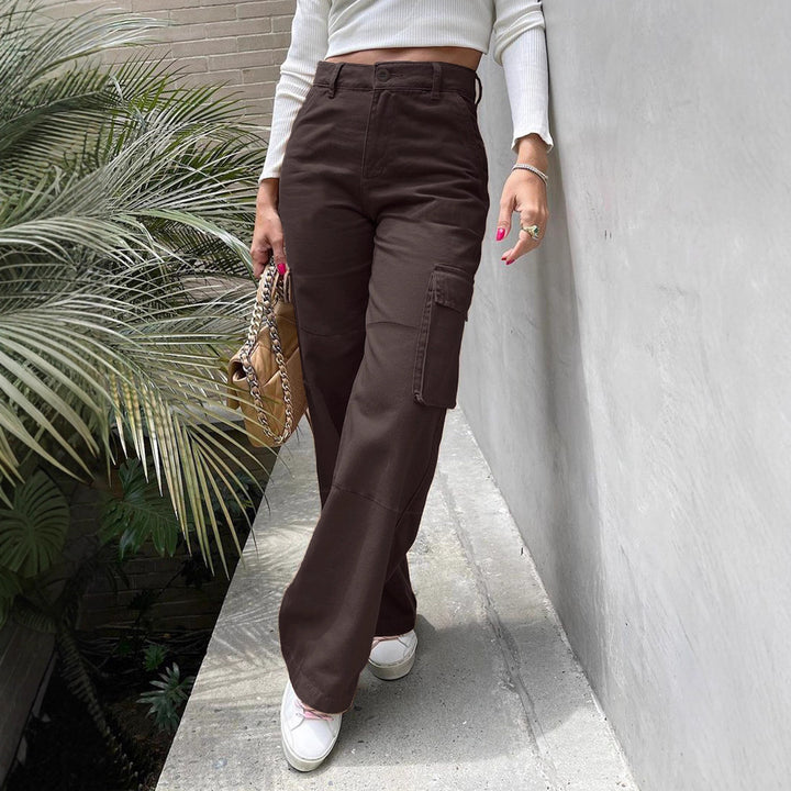 Women's High-Waist Utility Cargo Pants with Wide Leg and Knee Panels Mune Fashion