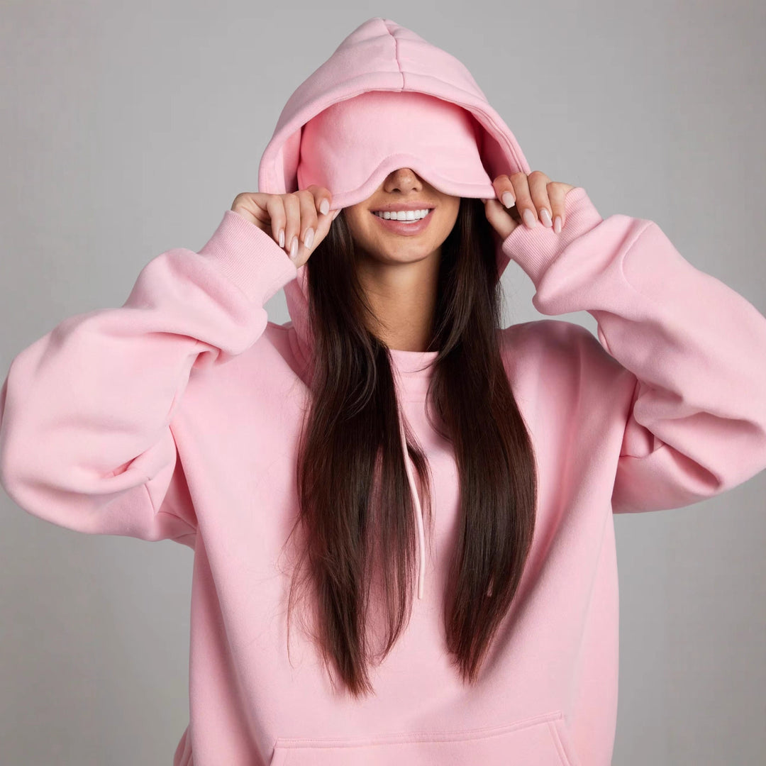 Women’s hoodie sweatshirt with integrated sleep mask and soft fleece lining Mune Fashion