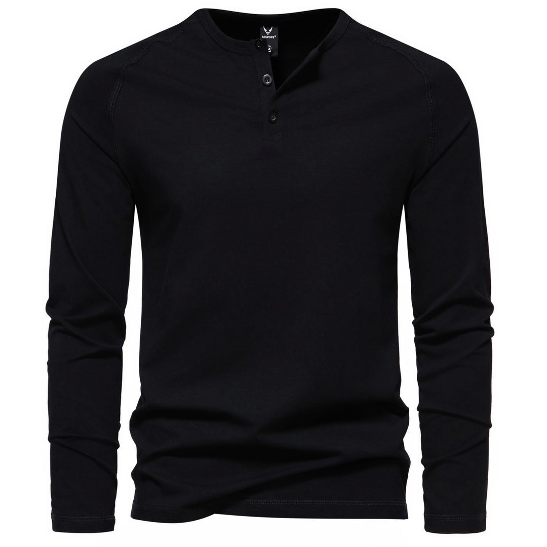 Men's long-sleeve Henley shirt made of cotton blend with button placket and slim fit Mune Fashion