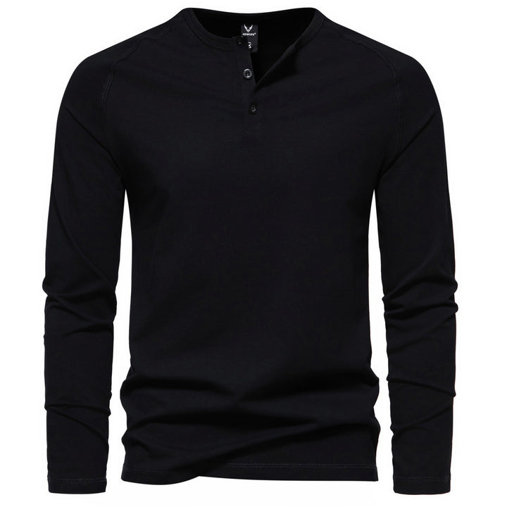 Men's long-sleeve Henley shirt made of cotton blend with button placket and slim fit Mune Fashion