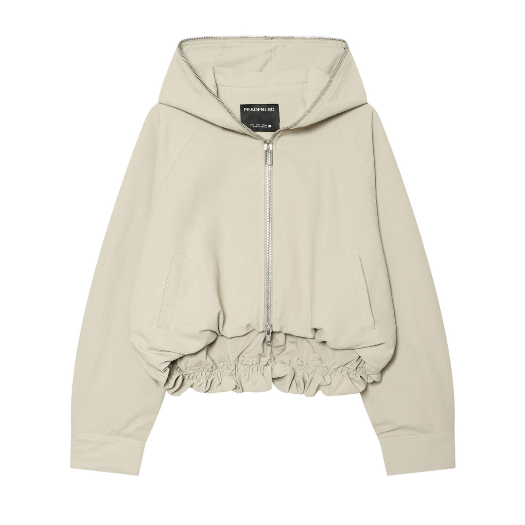 Women's cropped hoodie with a full zipper, raglan sleeves, and gathered hem Mune Fashion