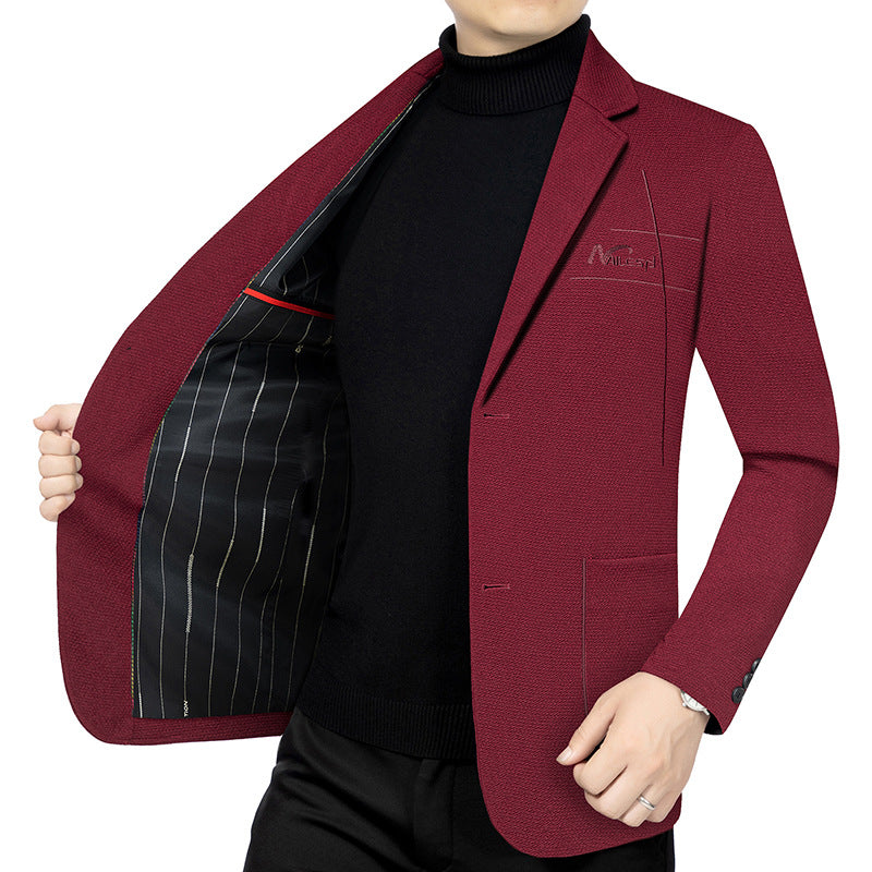 Men's Modern Textured Blazer half-lined with quilted thermo lining and chest embroidery Mune Fashion