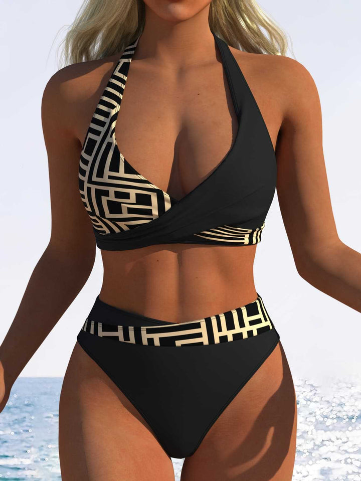 Ladies High-Cut Bikini Set with Fashionable Wrap Top and Elastic Waist Mune Fashion