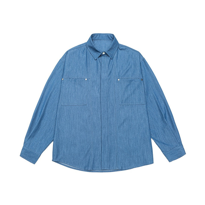 Men's Oversized Shirt Jacket made of lightweight denim quality with concealed button placket and chest pockets Mune Fashion