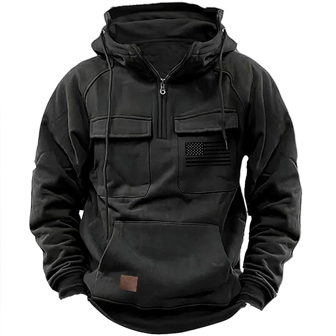 Men's urban hoodie with tactical chest pockets and half zipper Mune Fashion