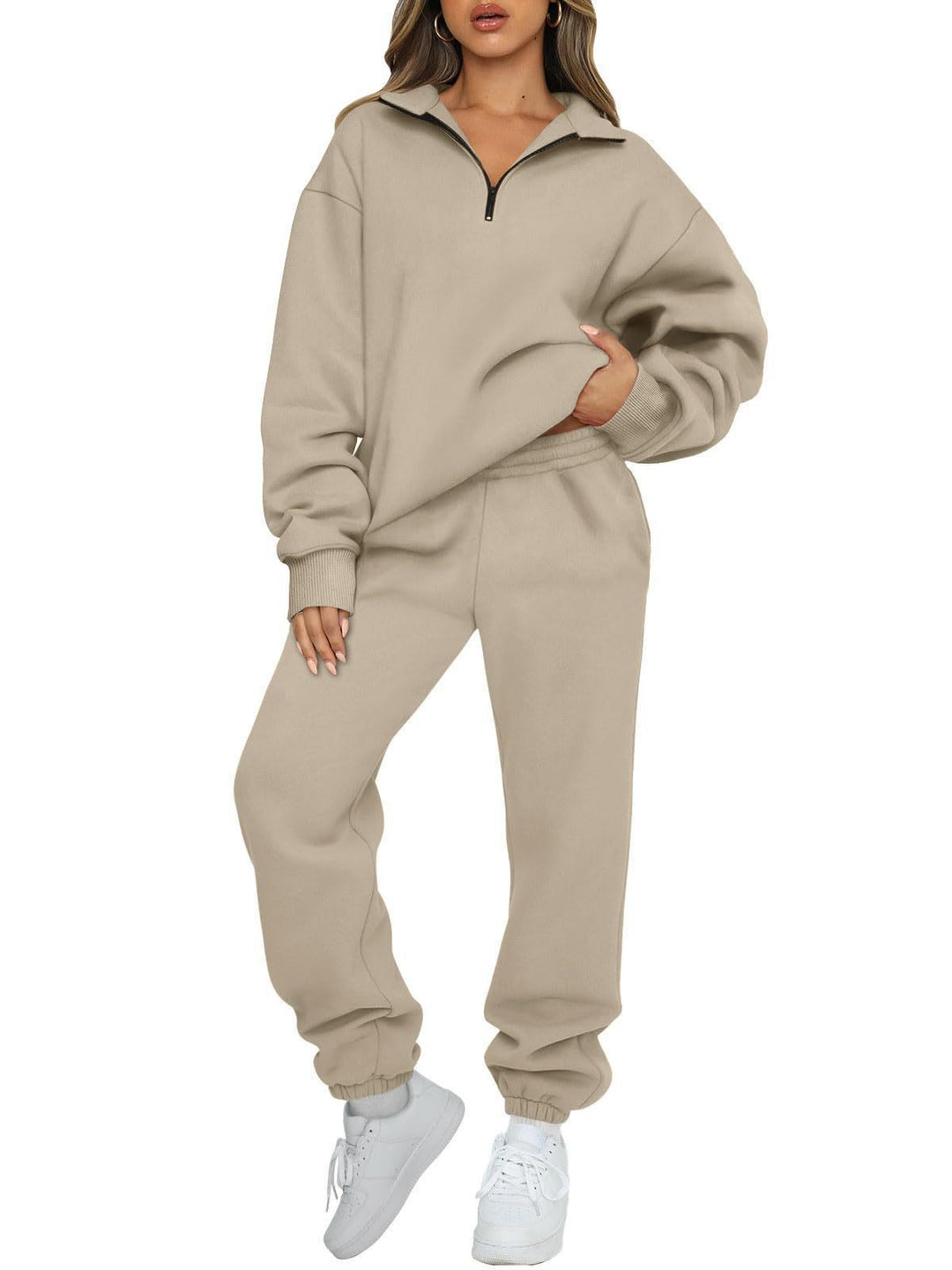 Women's oversized sweatshirt jogging pants set with zipper collar Mune Fashion