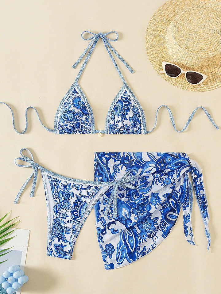 Women's Triangle Bikini Set with Elegant Wrap Skirt Mune Fashion