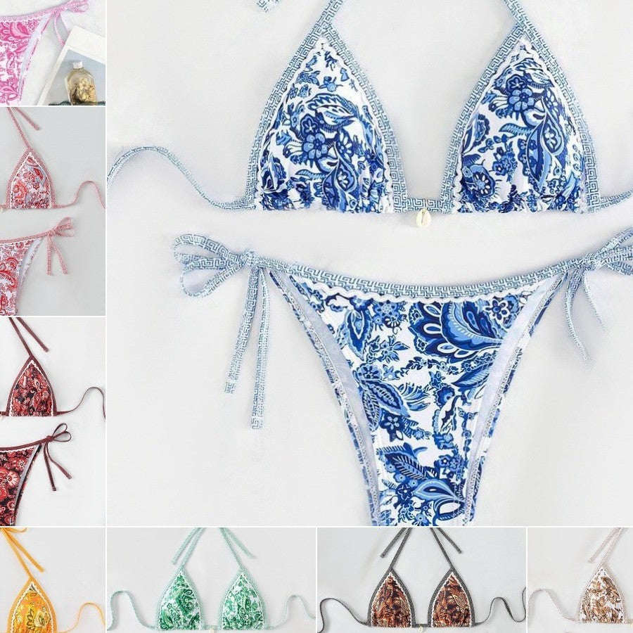 Ladies Triangle Bikini with Floral Vintage Pattern Mune Fashion