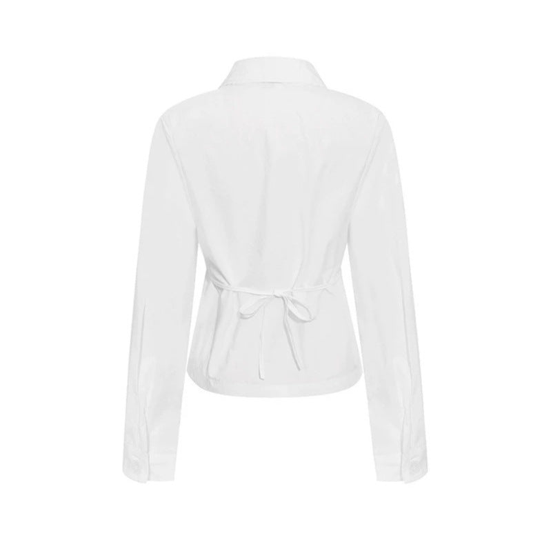 Women Tailored Lightweight Cotton Blouse Jacket with Round Collar and Double Button Row Mune Fashion