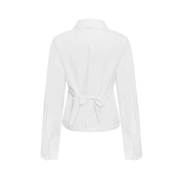 Women Tailored Lightweight Cotton Blouse Jacket with Round Collar and Double Button Row Mune Fashion