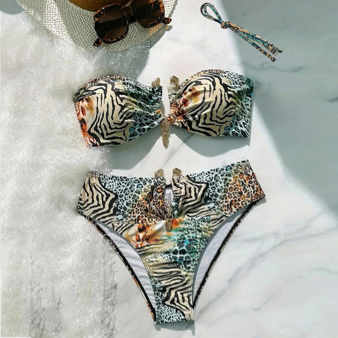 Women's bandeau bikini with animal print and decorative closure Mune Fashion
