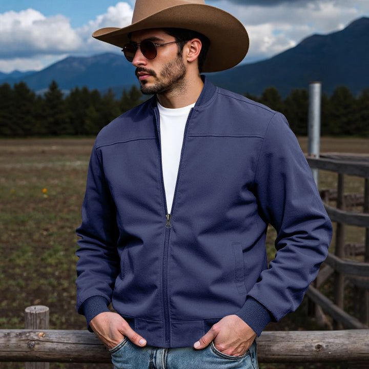 Men's Lightweight Bomber Jacket with Zipper, Ribbed Cuffs & Minimalist Seam Structure Mune Fashion