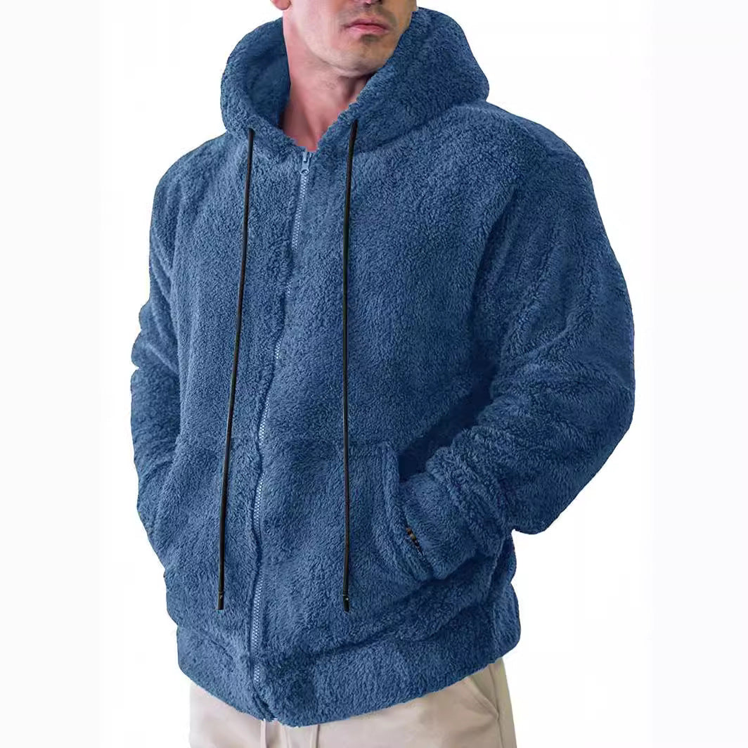 Men's cozy teddy fleece hoodie jacket with full zipper Mune Fashion
