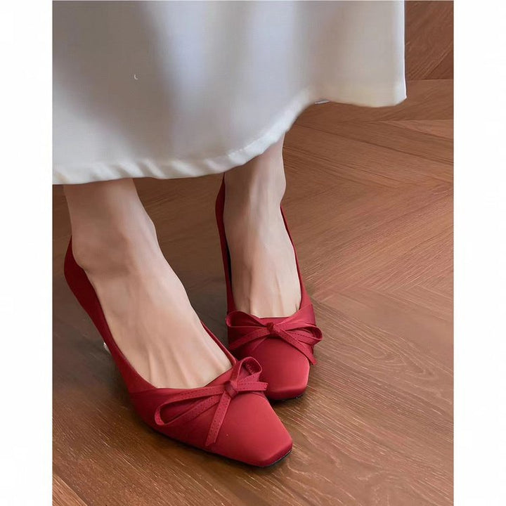 Damen Elegante flache Ballerinas mit quadratischer Zehenpartie und dekorativer Schleife Mune Fashion