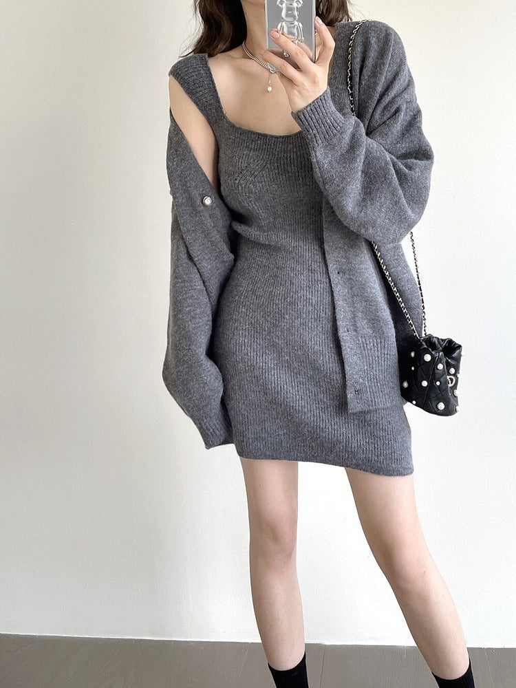 Women's knitted dress with open knit cardigan Mune Fashion