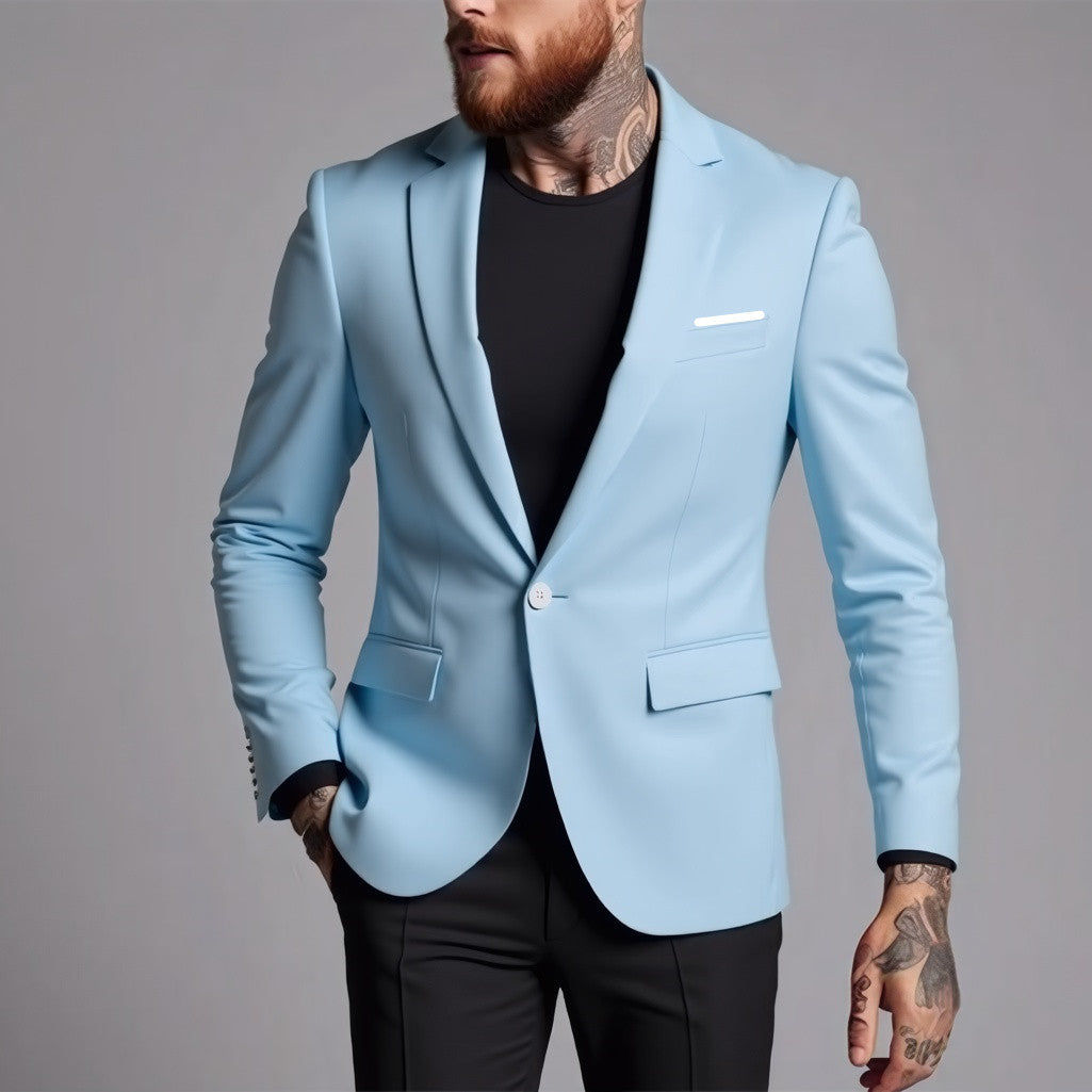 Men's Tailored One-Button Blazer made of Stretch Fabric with Narrow Lapels and Flap Pockets Mune Fashion
