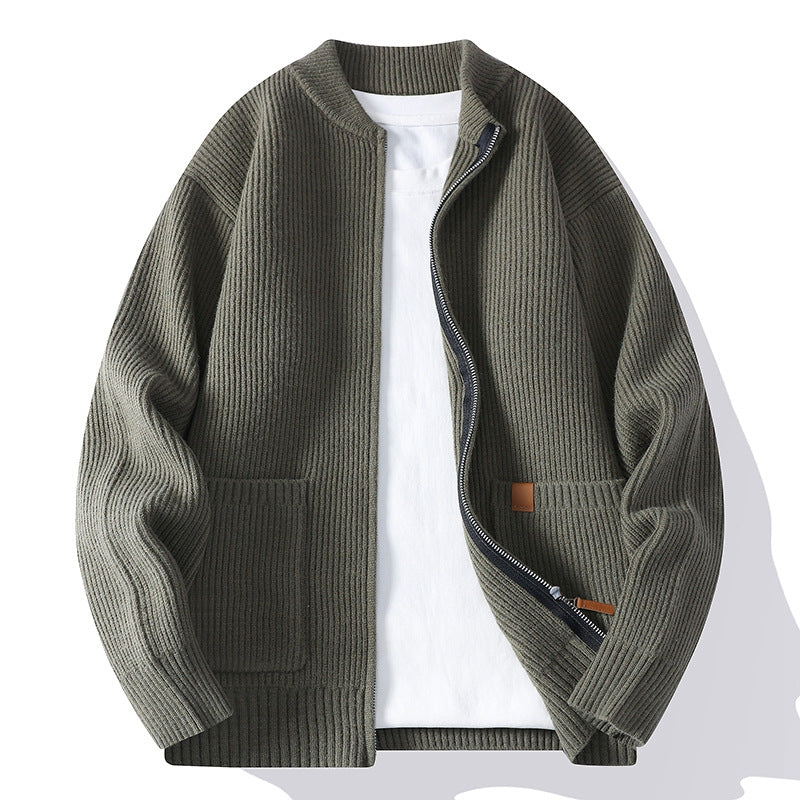 Men's knitted cardigan with full zip and patch pockets Mune Fashion