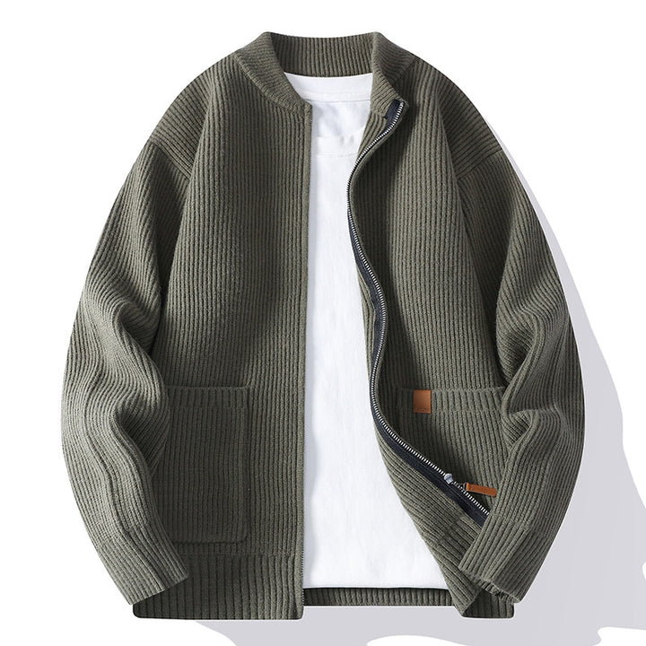 Men's knitted cardigan with full zip and patch pockets Mune Fashion
