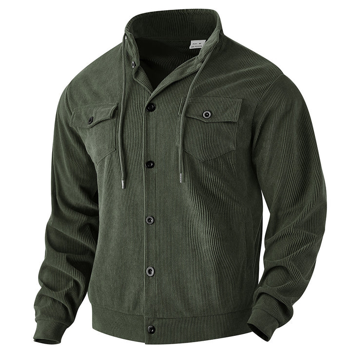 Men's structured cord worker jacket with hidden hood, snap button closure and patch breast pockets Mune Fashion