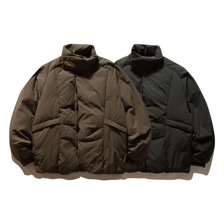 Men's Boxy Thermal Puffer Jacket with overlapping stand-up collar and patch flap pockets Mune Fashion