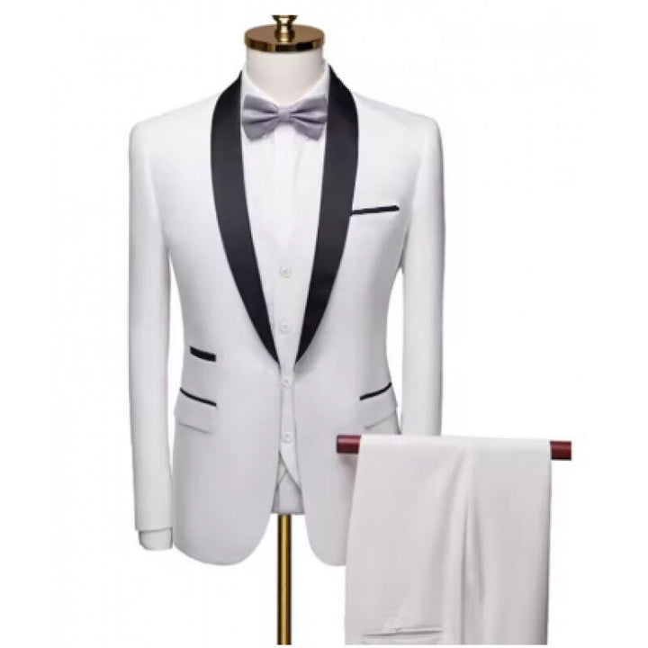 Men's tailor-made tuxedo with shawl collar, vest, and elegant evening trousers Mune Fashion