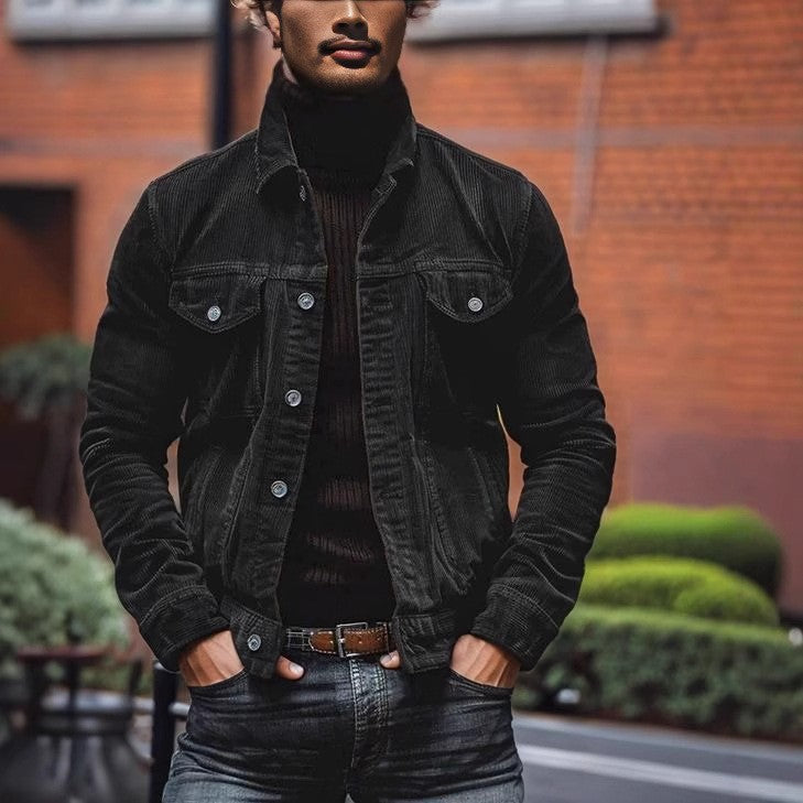 Men's fine cord trucker jacket with chest flap pockets and tailored silhouette Mune Fashion