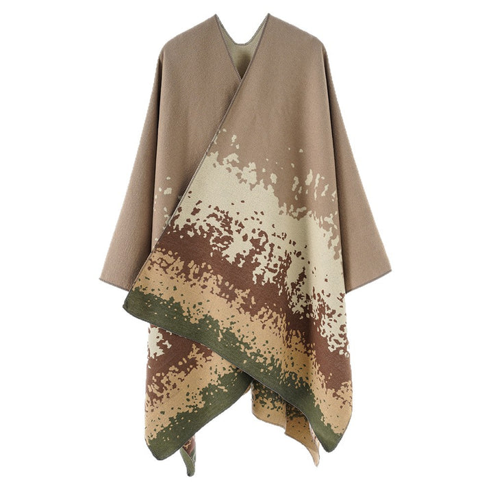 Women’s Oversize Reversible Poncho made of Jacquard with abstract color gradient Mune Fashion