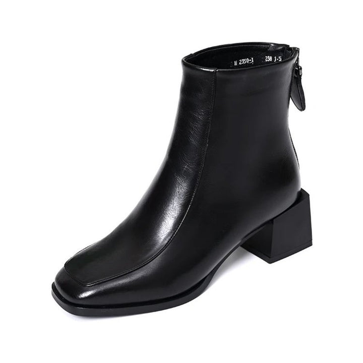 Women's Elegant Ankle Boots with Block Heel and Zipper Mune Fashion