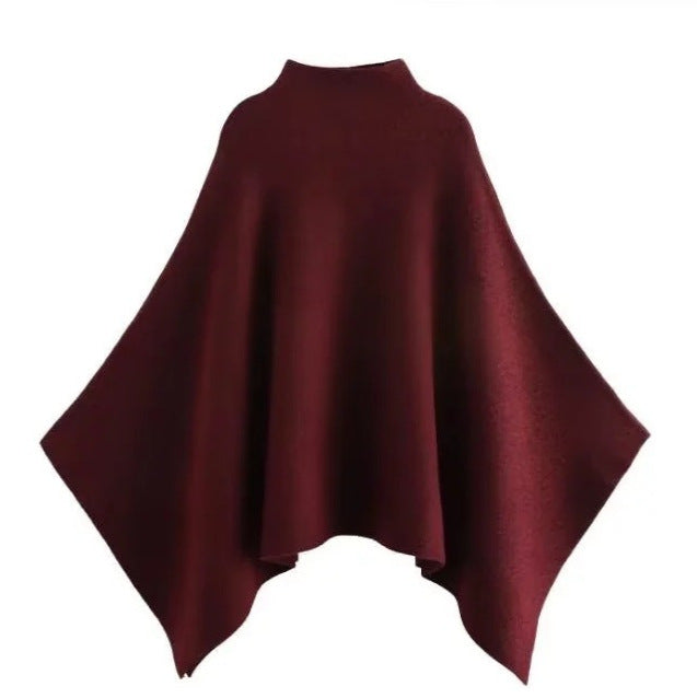 Women's 100+ fine Oversize Poncho with Stand Collar and Asymmetric Hem Mune Fashion