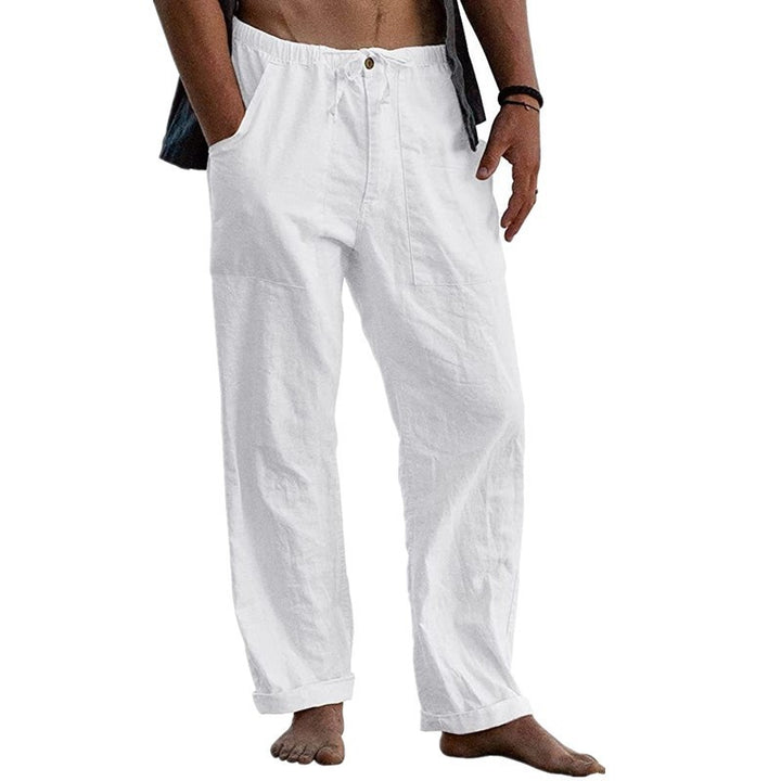 Men's loose linen pants with elastic waistband and patch side pockets Mune Fashion