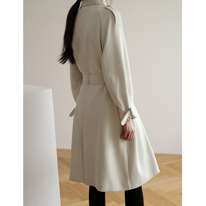 Ladies Elegant Trench Coat with Wide Collar Mune Fashion