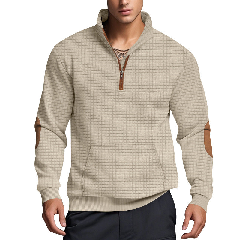 Men's quilted half-zip pullover with zip collar and synthetic leather elbow patches Mune Fashion