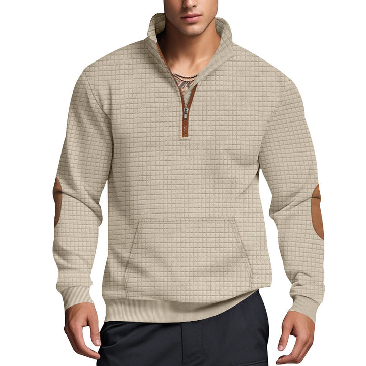 Men's quilted half-zip pullover with zip collar and synthetic leather elbow patches Mune Fashion