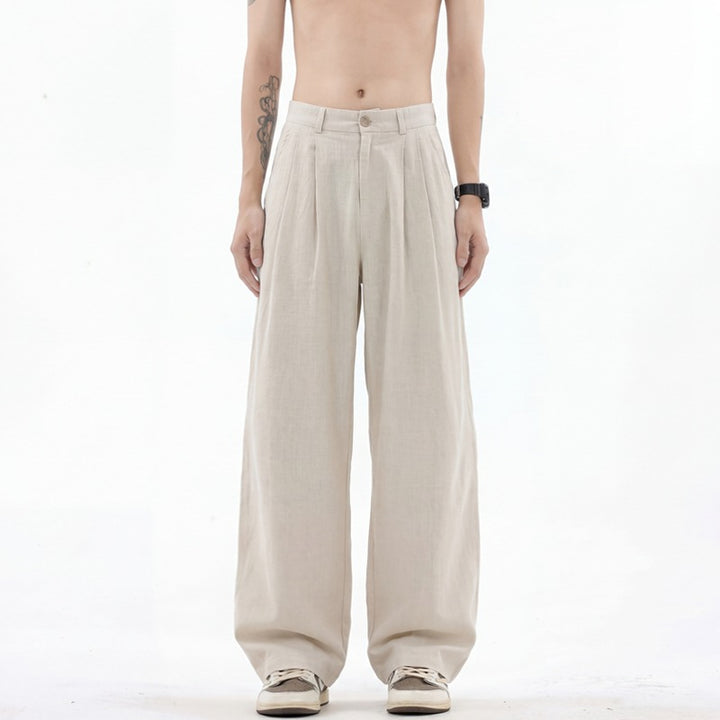 Men's wide linen pants with high pleats and casual cut Mune Fashion
