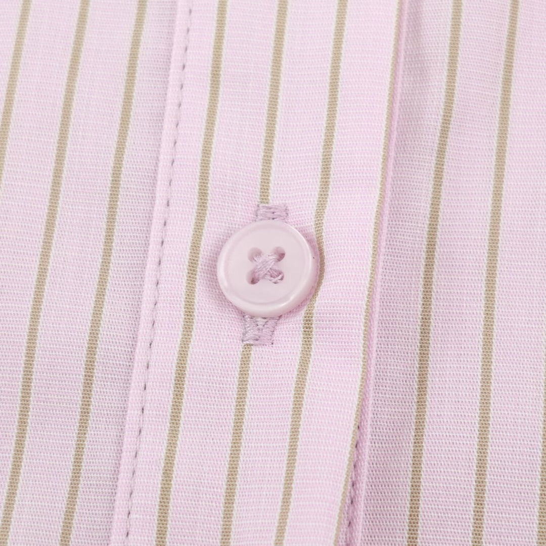 Women's Tailored Short Sleeve Blouse with Peplum, Shirt Collar and Fine Pinstripe Mune Fashion
