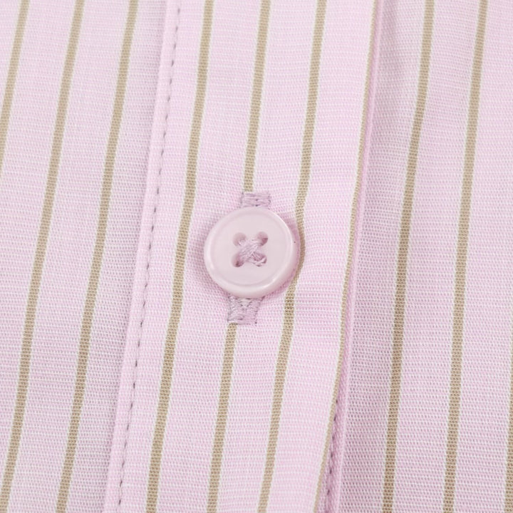 Women's Tailored Short Sleeve Blouse with Peplum, Shirt Collar and Fine Pinstripe Mune Fashion