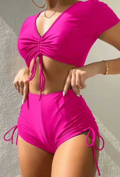 Women’s Sporty Bikini Set with Fashionable Gathering Mune Fashion