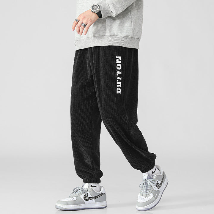 Men's Soft Corduroy Jogging Pants in Relaxed Fit with Elastic Waistband and Cuff Mune Fashion