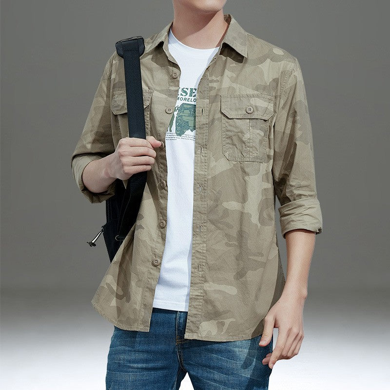 Men's casual camouflage shirt jacket with patch chest pockets and straight cut Mune Fashion