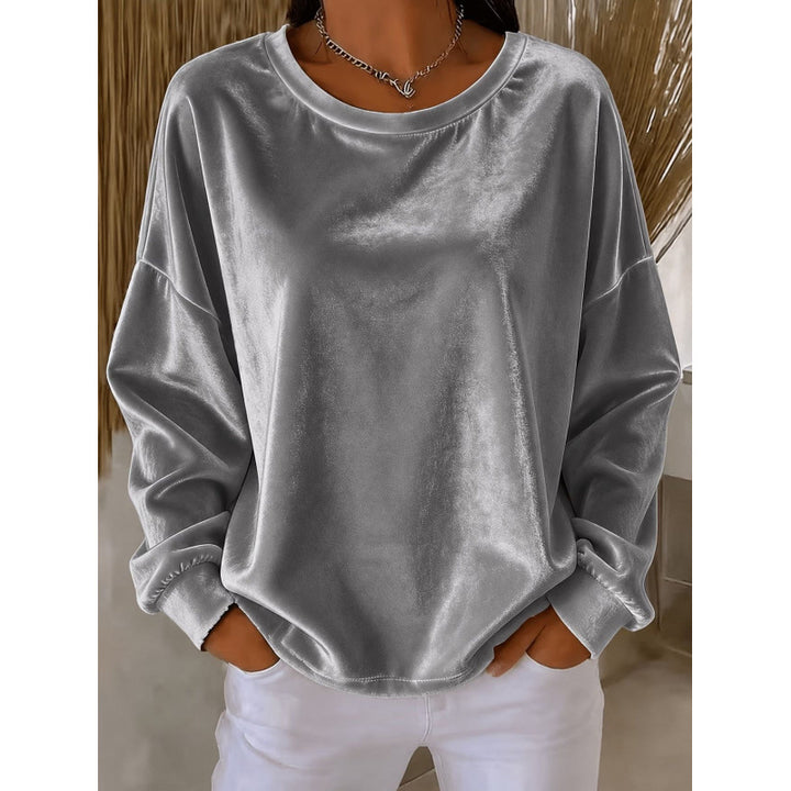 Women's Velvet Oversize Sweatshirt with Round Neck and Set-in Shoulder Mune Fashion