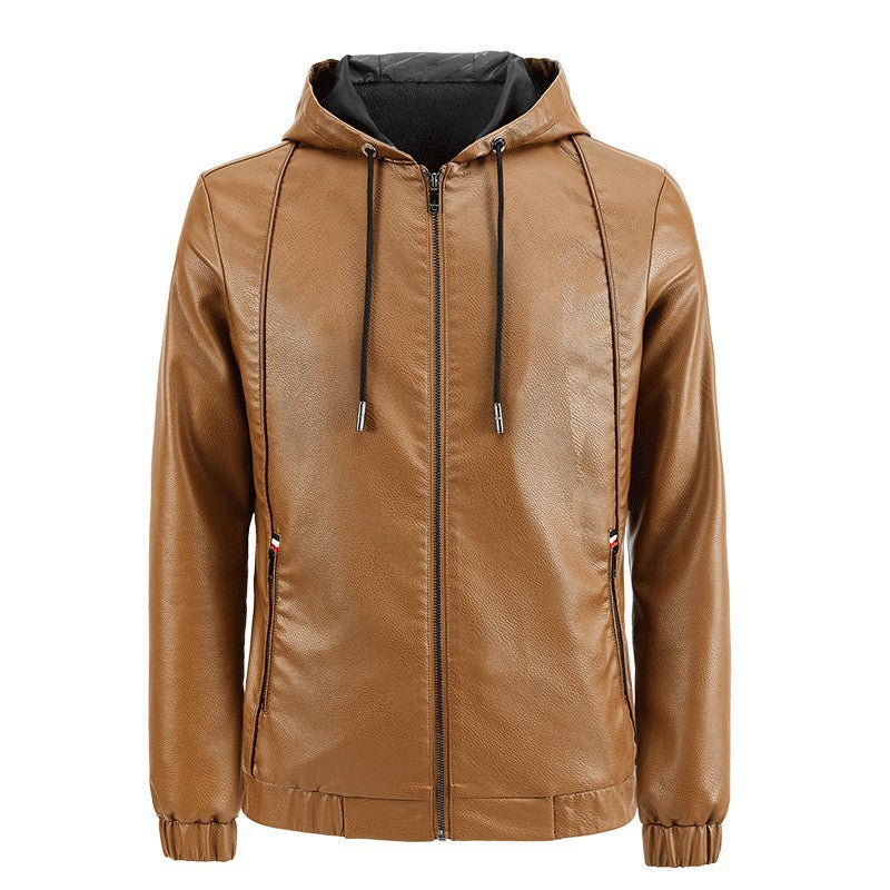 Men's Stylish Faux Leather Hoodie Jacket Mune Fashion