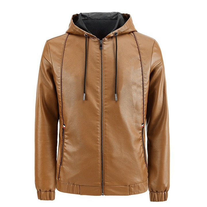 Men's Stylish Faux Leather Hoodie Jacket Mune Fashion