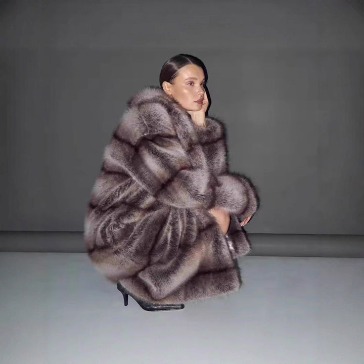 Women's Luxurious Oversized Faux Fur Coat with Hood and Satin Lining Mune Fashion