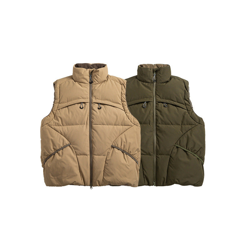 Unisex Padded Stand-Up Collar Vest with Two-Way Zipper and Drawstring Details Mune Fashion