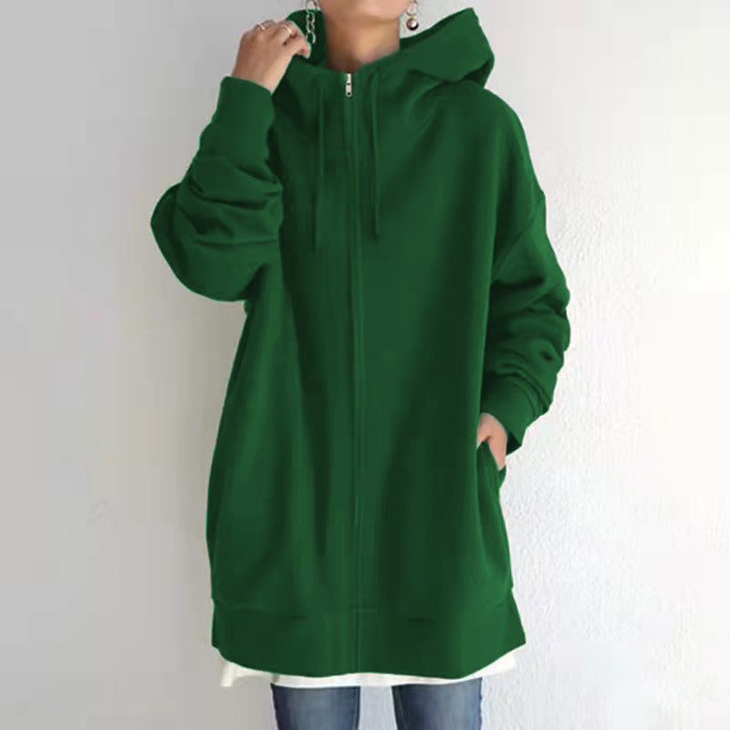 Women's oversized hooded long pullover with zipper and side pockets Mune Fashion