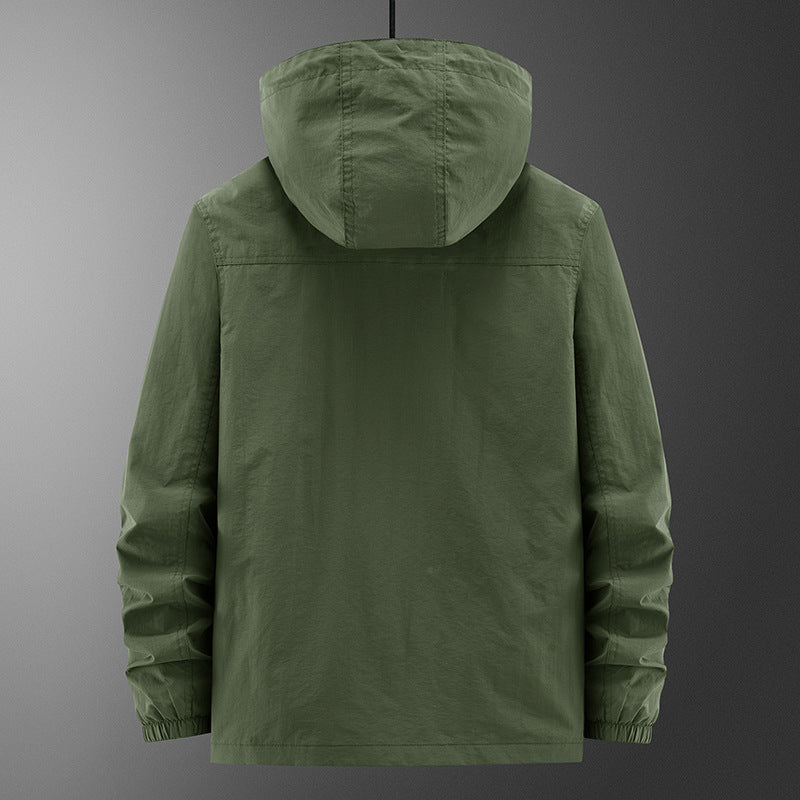 Men's Lightweight Outdoor Field Jacket with Hood, four patch pockets and concealed zipper Mune Fashion